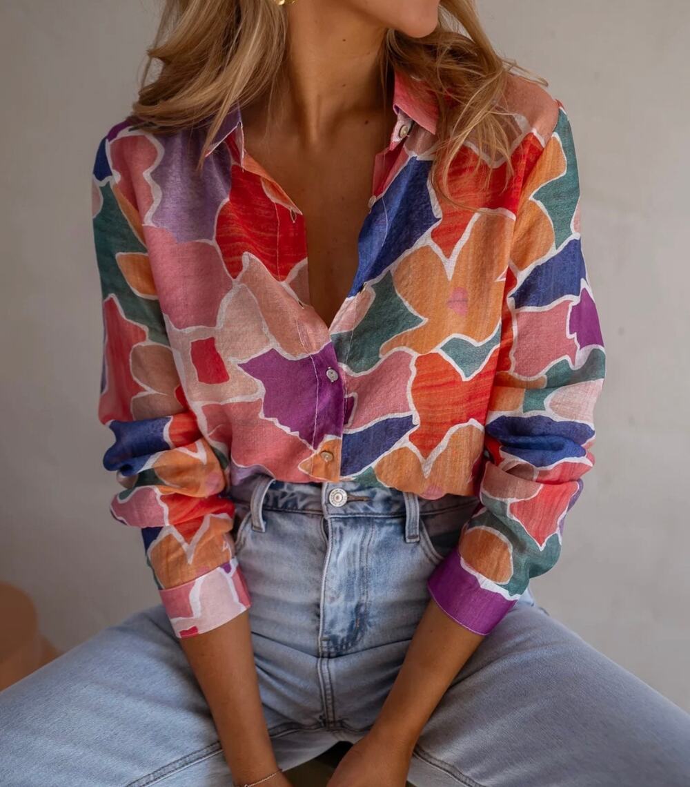 EASY CLOTHES Patterned Hadri Shirt Size Medium